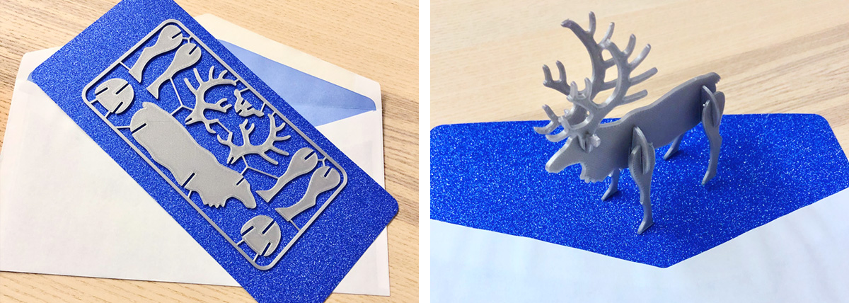 carte de vœux à découper qui fait un petit renne en 3D